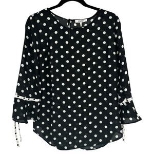 NEW Printemps Chiffon Black White Polka Dot Blouse Sz Medium